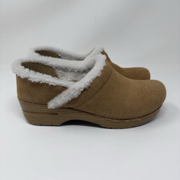 Dansko Shearling Clog Mules Women’s 8 Tan Suede Fur Lined Comfort Slip Ons - Picture 5 of 13